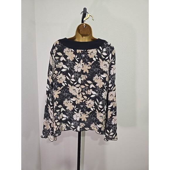 Lane Bryant Dark Floral Silk Top Flare Babydoll Womens 14 16 Black Tan Office - Picture 4 of 7
